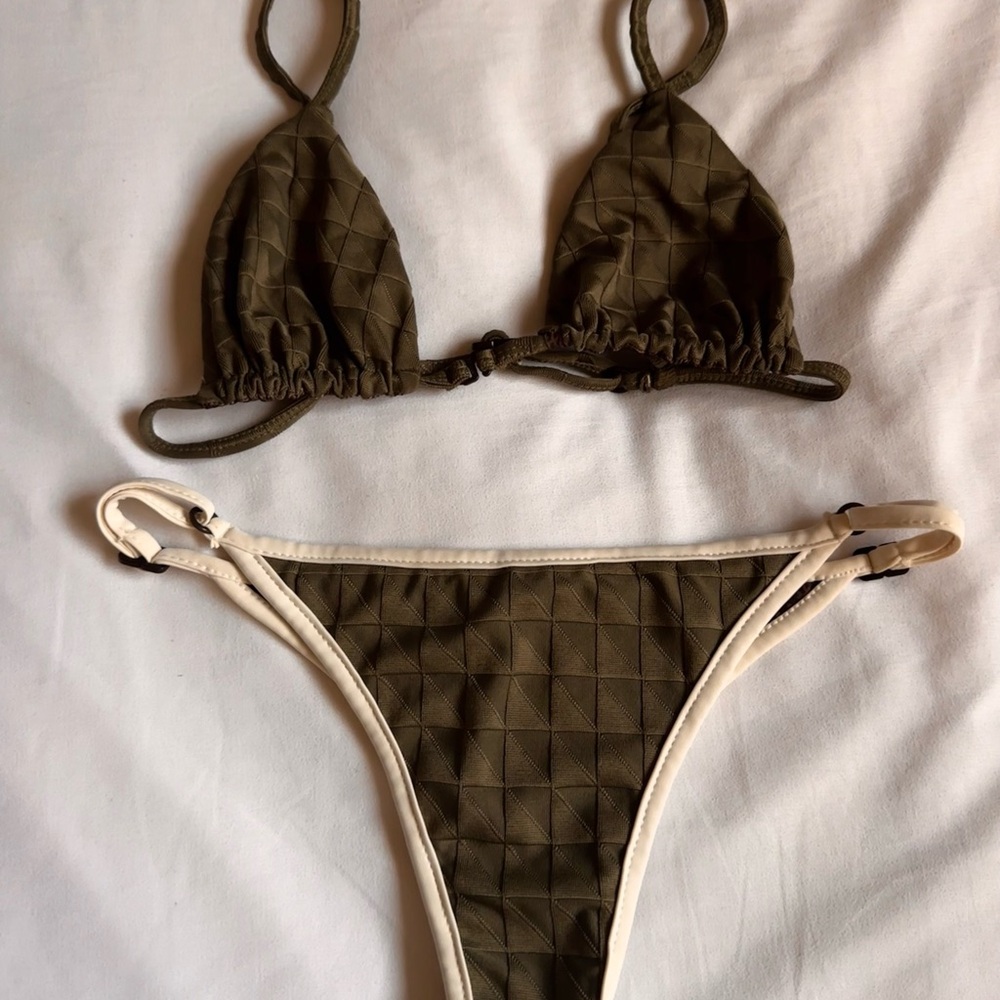 Acacia Swimwear Textured Khaki Bikini with Cream Trim